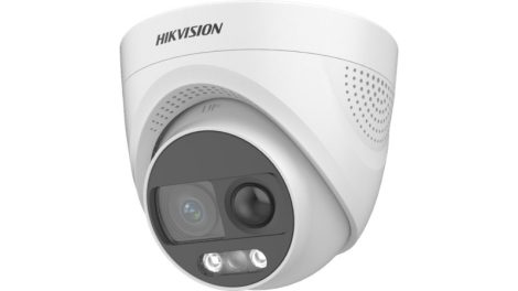 Hikvision DS-2CE72KF3T-PIRXO (2.8mm) 5 MP ColorVu THD WDR fix dómkamera; villogó fény és hang riasztás; PIR