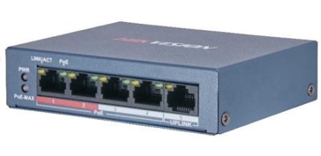 Hikvision DS-3E0105P-E/M (B) 5 portos PoE switch (30 W); 4 PoE + 1 uplink port; nem menedzselhető