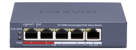 Hikvision DS-3E0105P-E/M (C) 5 portos PoE switch (45 W); 4 PoE + 1 uplink port; nem menedzselhető