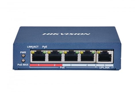 Hikvision DS-3E0105P-E (B) 5 portos PoE switch (60 W); 4 PoE + 1 uplink port; nem menedzselhető