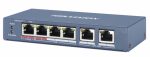   Hikvision DS-3E0106P-E/M 6 portos PoE switch (30 W); 4 PoE+ / 2 uplink port; nem menedzselhető