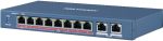   Hikvision DS-3E0310HP-E 10 portos PoE switch (120 W); 1 HiPoE + 7 PoE+(at) + 2 uplink port; nem menedzselhető