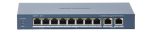   Hikvision DS-3E0310HP-E (C) 10 portos PoE switch (120 W); 2 HiPoE + 6 PoE+; + 2 uplink port; nem menedzselhető