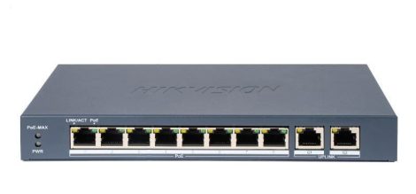 Hikvision DS-3E0310P-E/M (B) 10 portos PoE switch (80 W); 8 PoE+ / 2 uplink port; nem menedzselhető