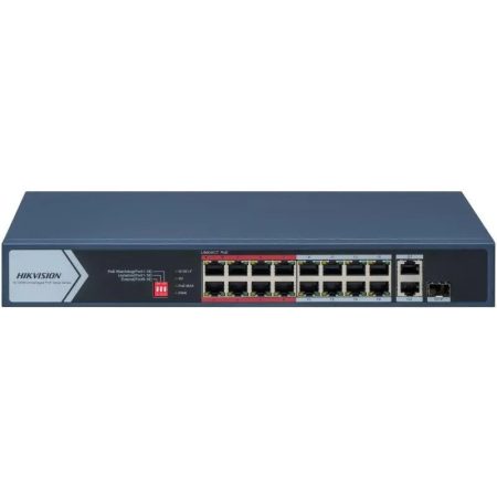 Hikvision DS-3E0318P-E/M (C) 18 portos PoE switch (130 W); 16 PoE + 1 RJ45 uplink port + 1 kombinált uplink; menedzselhető