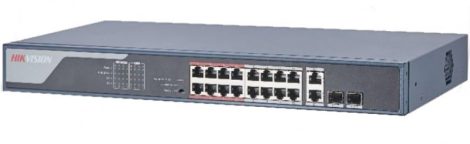 Hikvision DS-3E0318P-E (C) 18 portos PoE switch (225 W); 16 PoE + 2 kombinált uplink port; nem menedzselhető