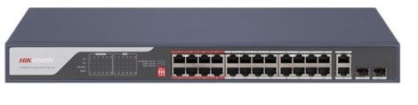 Hikvision DS-3E0326P-E (C) 26 portos PoE switch (370 W); 24 PoE + 2 kombinált uplink port; nem menedzselhető