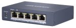   Hikvision DS-3E0505HP-E 5 portos Gbit PoE switch (60 W); 3 PoE+ / 1 HiPoE / 1 uplink port