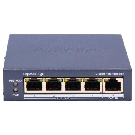 Hikvision DS-3E0505P-E/R 4 portos gigabit PoE elosztó, extender; max. 200 méter; 60 W PoE budget, 30 W max. port power