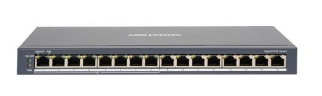 Hikvision DS-3E0516P-O 16 portos Gbit PoE switch (110 W); 8 PoE + 8 nem-PoE port; nem menedzselhető