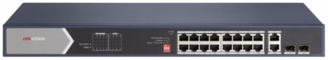 Hikvision DS-3E0520HP-E 20 portos Gbit PoE switch (225 W); 12 PoE+ / 4 HiPoE / 2 RJ45 + 2 SFP uplink port