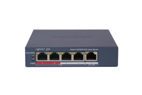 Hikvision DS-3E1105P-EI/M(V2) 5 portos PoE switch (45 W); 4 PoE + 1 uplink port; menedzselhető