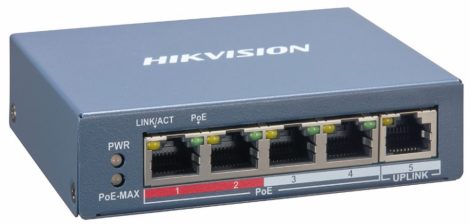 Hikvision DS-3E1105P-EI 5 portos PoE switch (60 W); 4 PoE + 1 uplink port; smart menedzselhető