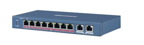 Hikvision DS-3E1310HP-EI 10 portos PoE switch (110 W); 2 HiPoE + 6 PoE+(at) + 2 uplink port; smart menedzselhető