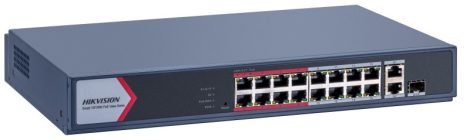 Hikvision DS-3E1318P-EI/M 18 portos PoE switch (130 W); 16 PoE + 1 kombinált uplink port + 1 uplink port; menedzselhető