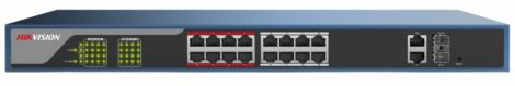 Hikvision DS-3E1318P-EI 18 portos PoE switch (230 W); 16 PoE + 2 kombinált uplink port; smart menedzselhető