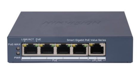Hikvision DS-3E1505P-EI/M 5 portos PoE switch (45 W); 4 PoE + 1 RJ45 uplink port; menedzselhető