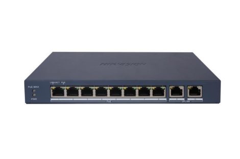 Hikvision DS-3E1510P-EI/M (B) 10 portos PoE switch (80 W); 8 PoE + 2 RJ45 uplink port; menedzselhető