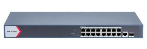 Hikvision DS-3E1518P-EI/M 18 portos Gbit PoE switch (130 W); 16 PoE +1 kombinált uplink port +1 SFP uplink port; menedzselhető