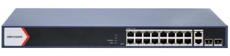 Hikvision DS-3E1520P-EI 20 portos PoE switch (230 W); 16 PoE + 2 RJ45 uplink port + 2 SFP uplink port; menedzselhető