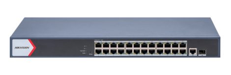 Hikvision DS-3E1526P-EI/M 26 portos Gbit PoE switch (230 W); 24 PoE +/ 1 RJ45 + 1 SFP uplink port; smart menedzselhető