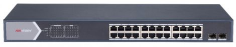 Hikvision DS-3E1526P-SI 26 portos Gbit PoE switch (370 W); 24 PoE + 2 SFP uplink port; smart menedzselhető