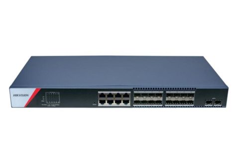 Hikvision DS-3E1726-SI-16F8T2X 26 portos smart menedzslehető switch; 8 1000M RJ45; 16 1000M SFP; 2 10G SFP+ uplink port