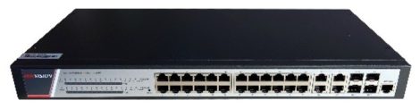 Hikvision DS-3E2528P(B) 28 portos gigabit PoE switch (370 W); 24 PoE + 4 combo uplink port; teljesen menedzselhető