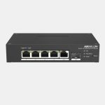   Hikvision DS-3T1306P-SI/HS 6 portos ipari 10/100 PoE switch (60 W); 4 PoE / 1 RJ45 + 1 SFP uplink port; menedzselhető