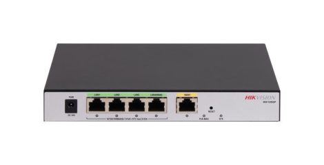 Hikvision DS-3WG105GP-SI All in One PoE Router; 1 Gigabit WAN ports; 4 Gigabit PoE LAN ports 1 LAN/WAN; beltéri