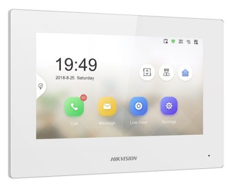 Hikvision DS-KH6320-WTE1-W IP video-kaputelefon beltéri egység; 7 LCD kijelző; 1024x600 felbontás; WiFi