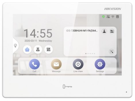 Hikvision DS-KH9310-WTE1(B) Android IP video-kaputelefon beltéri egység; 7 LCD kijelző; 1024x600 felbontás; WiFi; 12VDC/PoE