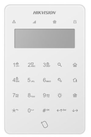 Hikvision DS-PK501LTM-HWE Buszos LCD+LED kezelő AX Hybrid Pro G2 központokhoz, 2 vezetékes zóna, 1 PGM kimenet