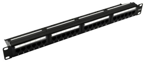Nestron NRPP-RJ45-124U-H 19 patch panel; 24 port; Cat6; árnyékolatlan; tehermentesítővel; dual IDC (Krone/110)