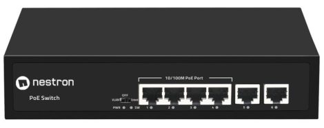 Nestron NSP-104F02F-65M 6 portos 10/100 PoE switch (65 W); 4 PoE+ / 2 RJ45 uplink port; nem menedzselhető